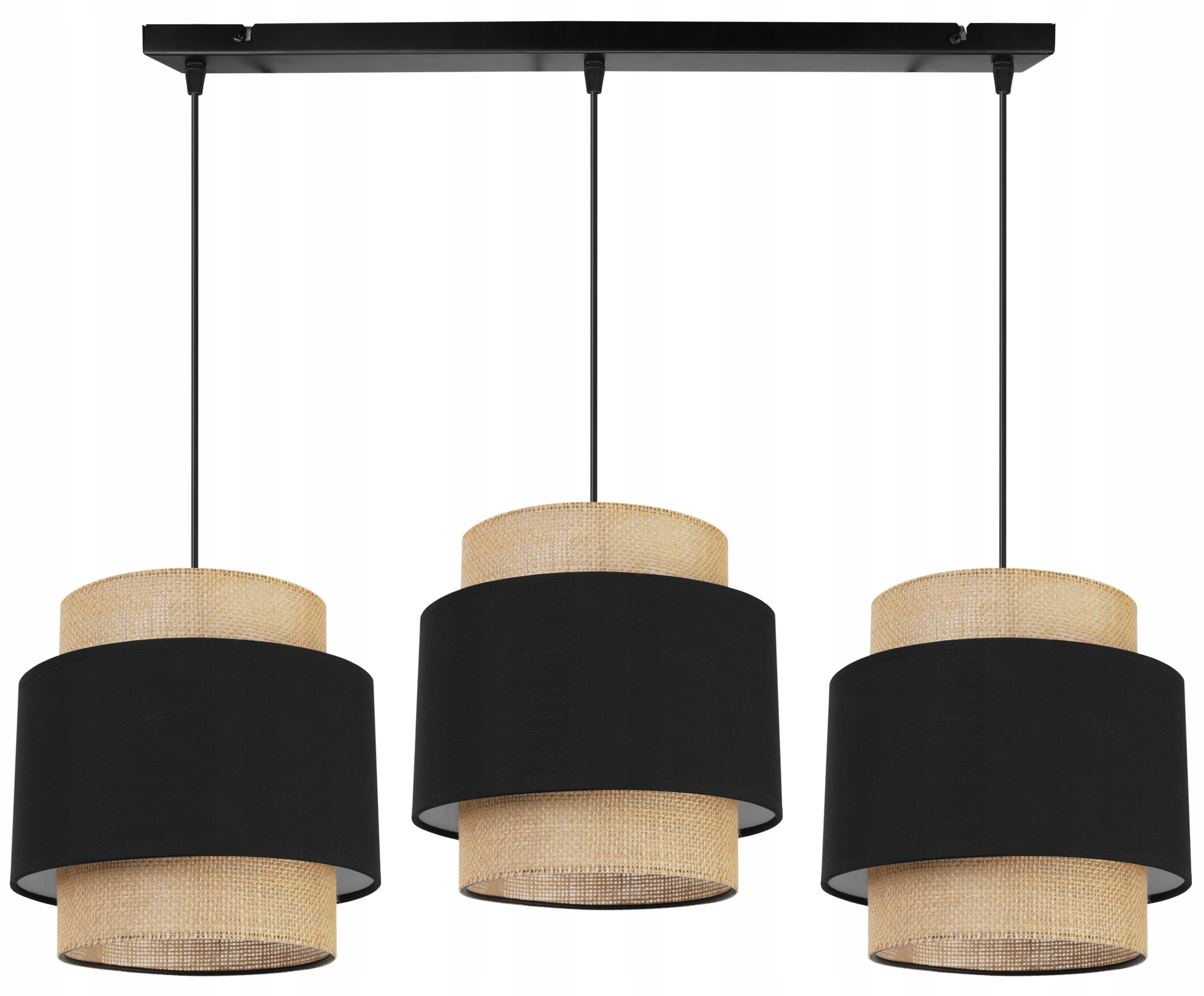 Stropná Závesná Lampa Luster Trojité Tienidlo Boho Juta Lišta Nad Stôl