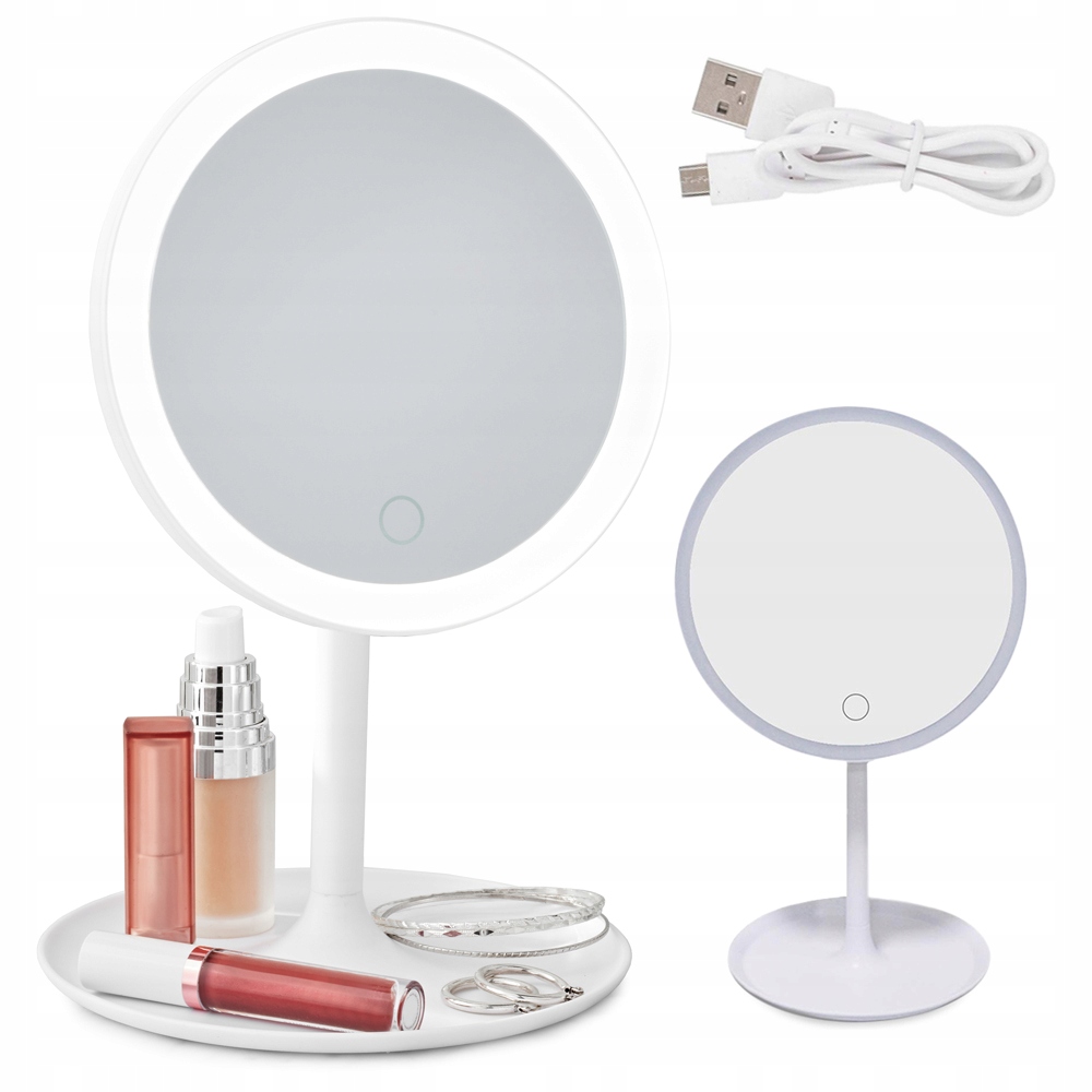 LUSTERKO KOSMETYCZNE PODŚWIETLANE LUSTRO DO MAKIJAŻU LED OBROTOWE OKRĄGŁE