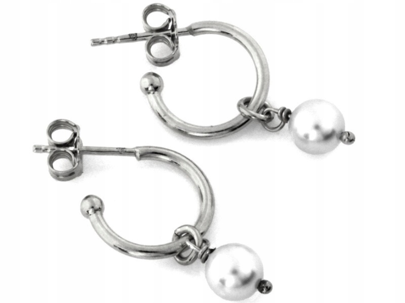 Stříbrné náušnice 925 kroužky s visícími perlami, vzor s kuličkami