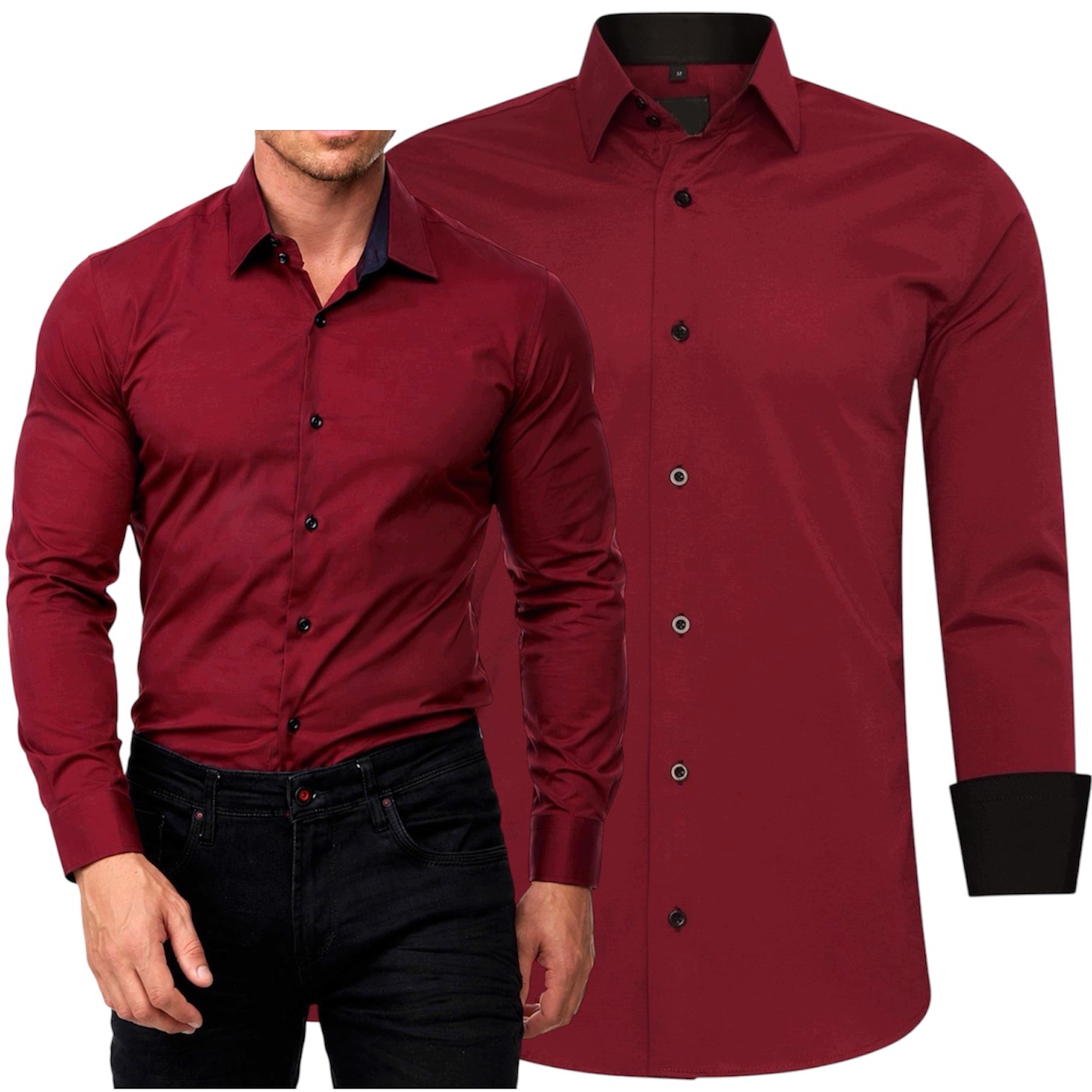 Pánská košile Elegantní Obchodní hladká Slim Fit Bordó 6XL