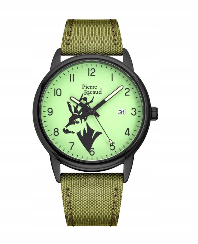 Lovecké hodinky Pierre Ricaud s kobylkou a fluo datem