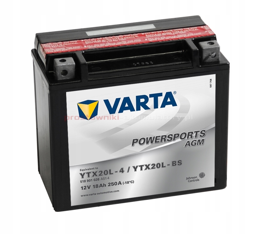 

Akumulator Varta YTX20L-BS 18Ah 250A Agm