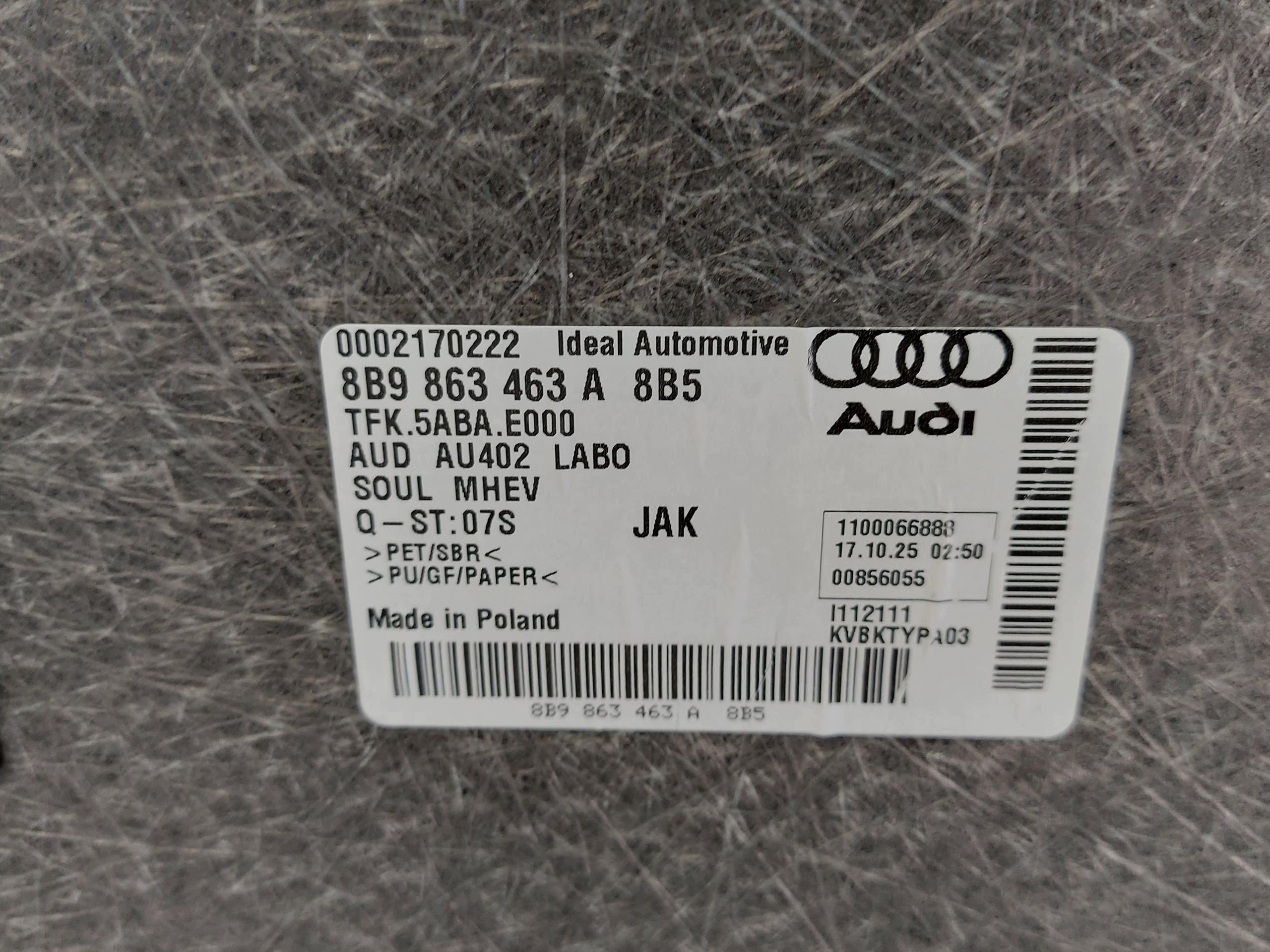 AUDI A5 8B3 B10 AVANT floor car carpet boot 8B9863463A