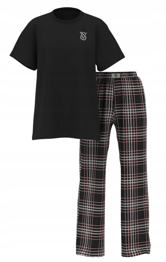 Pyžamo Victoria's Secret černé kostkované s zirkony S (M) Regular