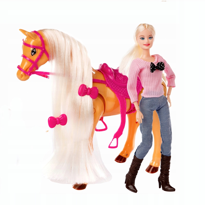 

Konik Chodzi Wydaje Odgłosy z lalką i siodłem