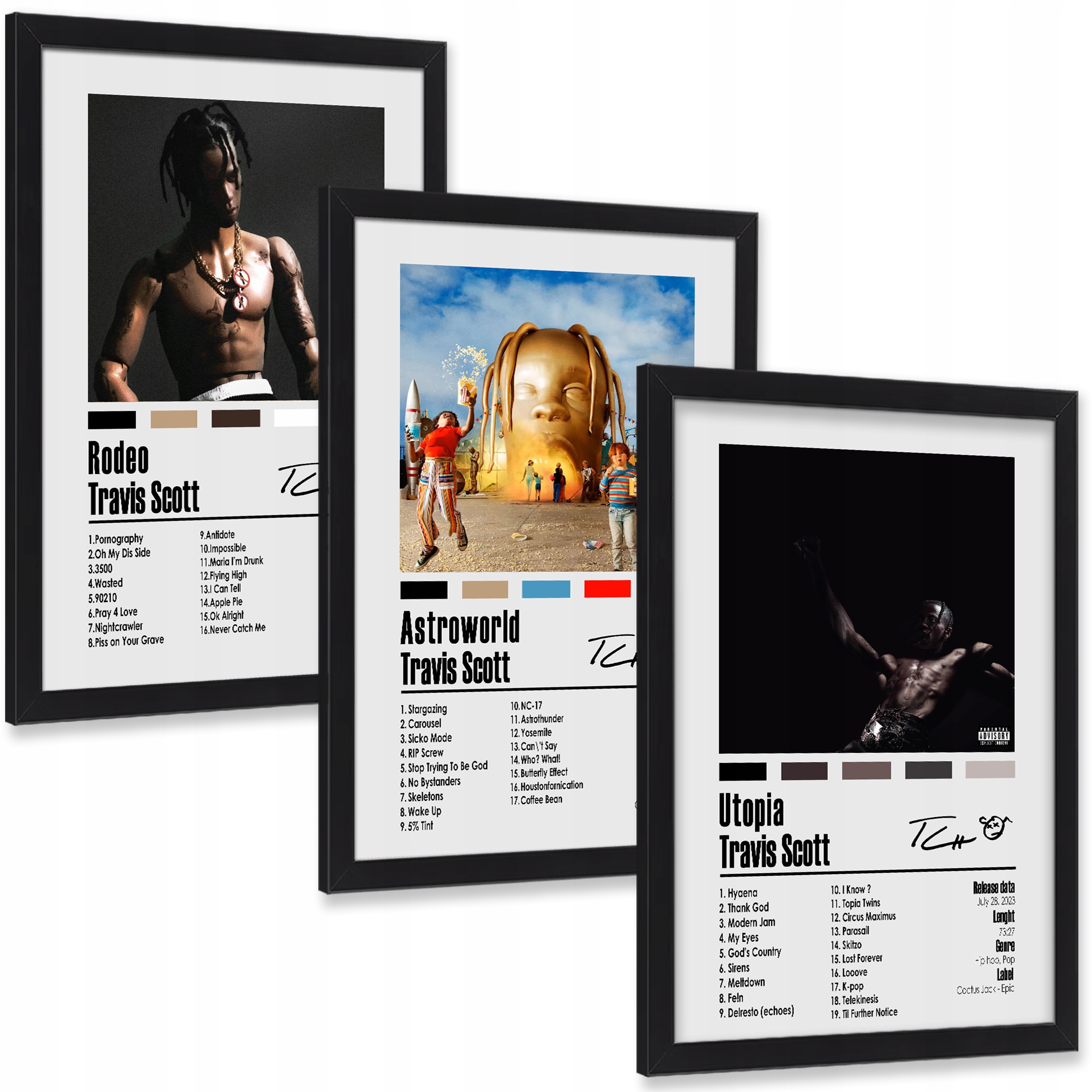 Travis Scott – sada 3 obrazů s alby Astroworld Utopia Rodeo triptych