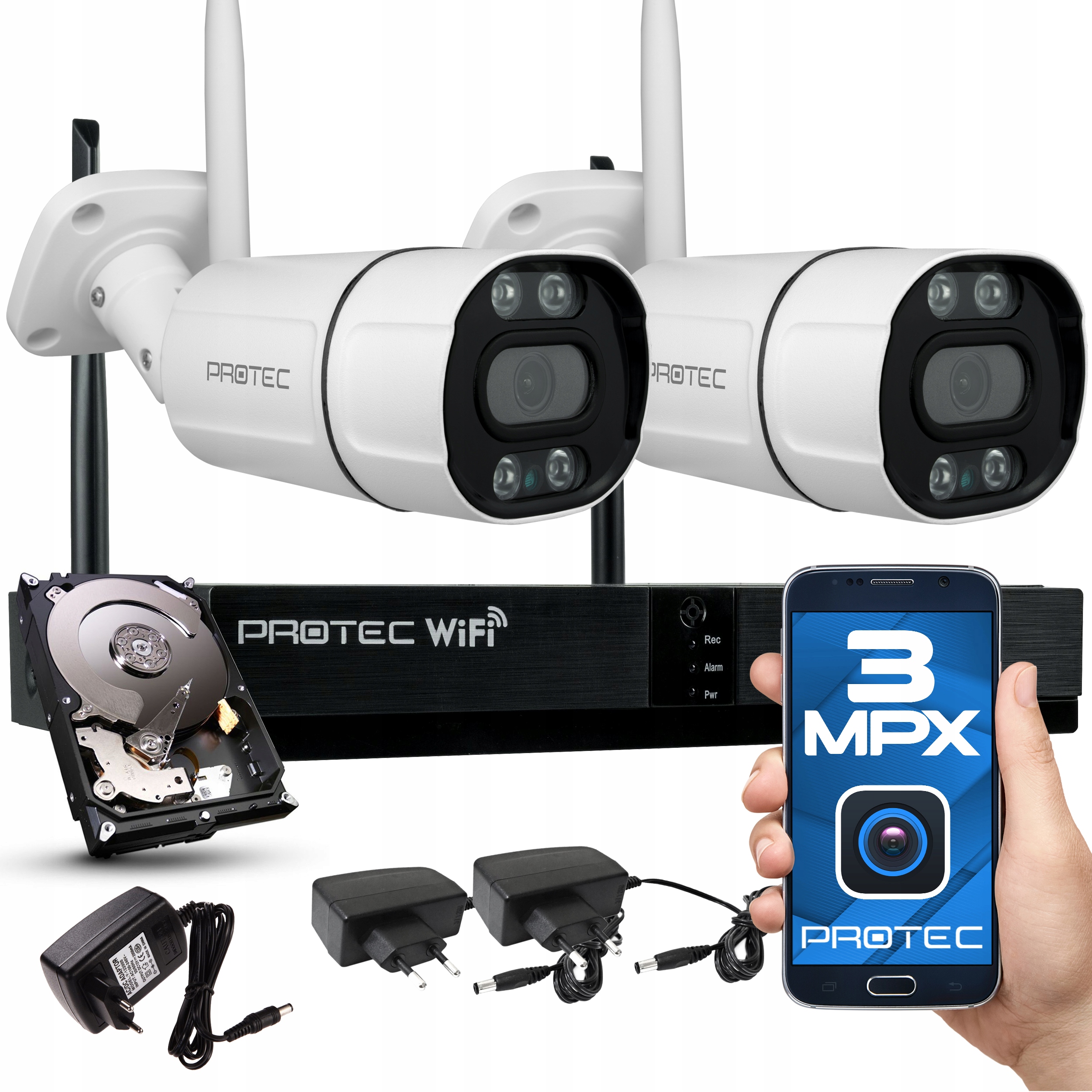 

Zestaw Do Monitoringu WiFi 2 Kamery 3MPX Dysk