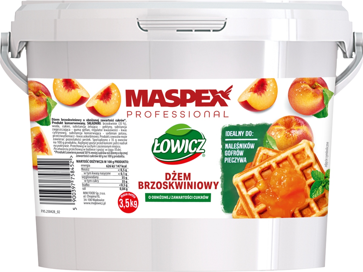 Levně Łowicz Broskvový džem se sníženým obsahem cukru 3,5 kg