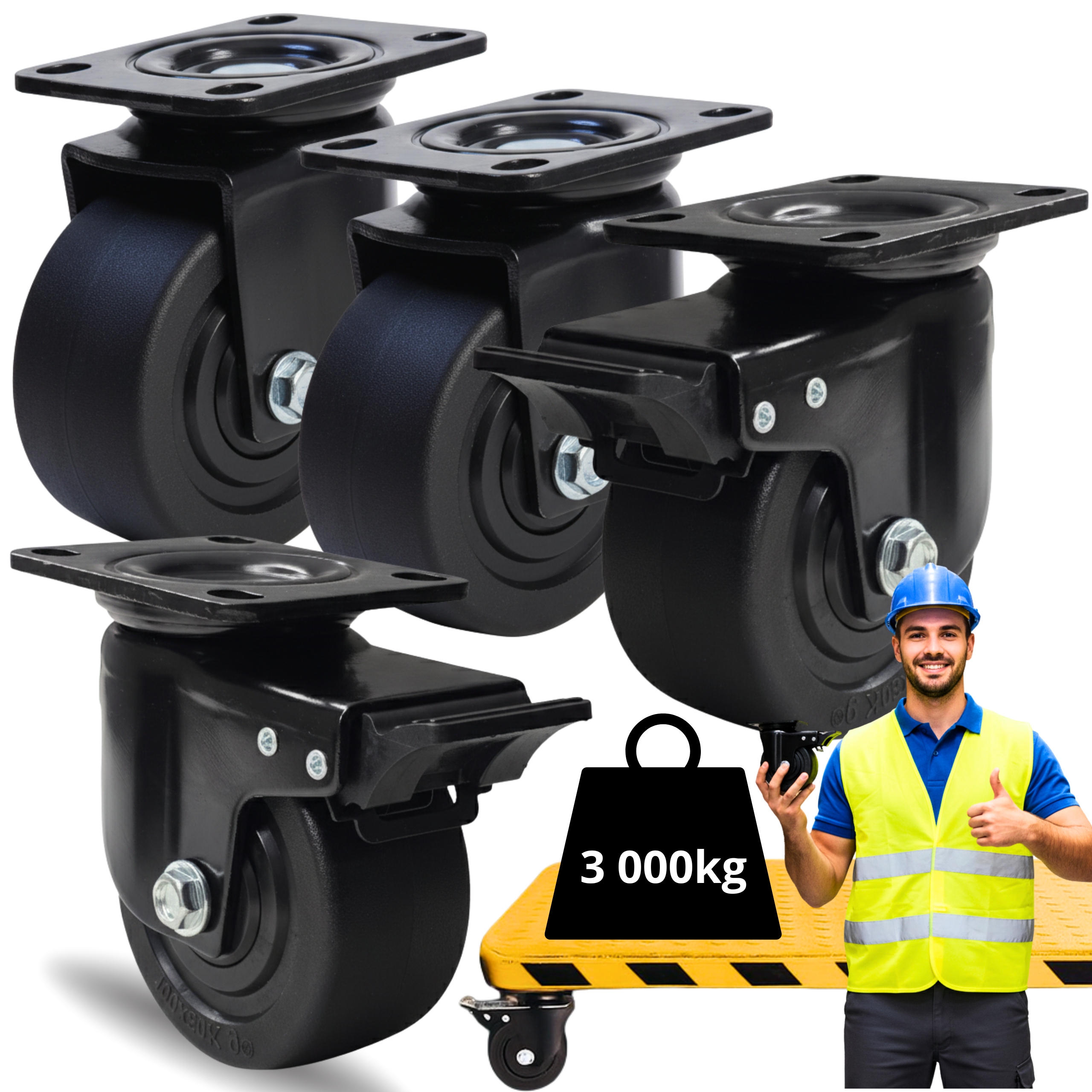 Kolečka 100 mm Otočná s Brzdou Set 4ks pro Velké Zatížení 3000KG Silné