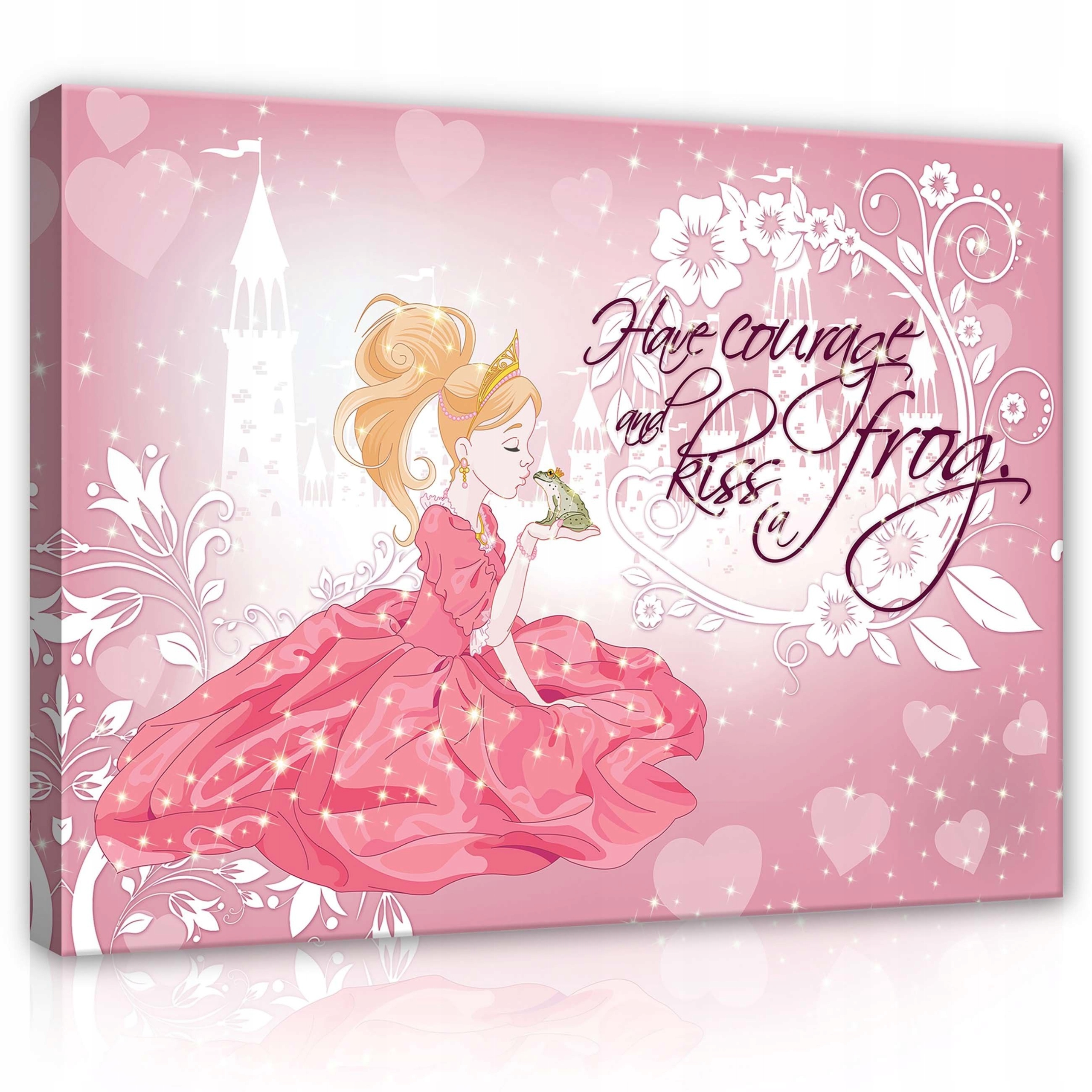 Obraz 80x60 Princezna žába polibek odvaha pohádka zámek srdce růžová