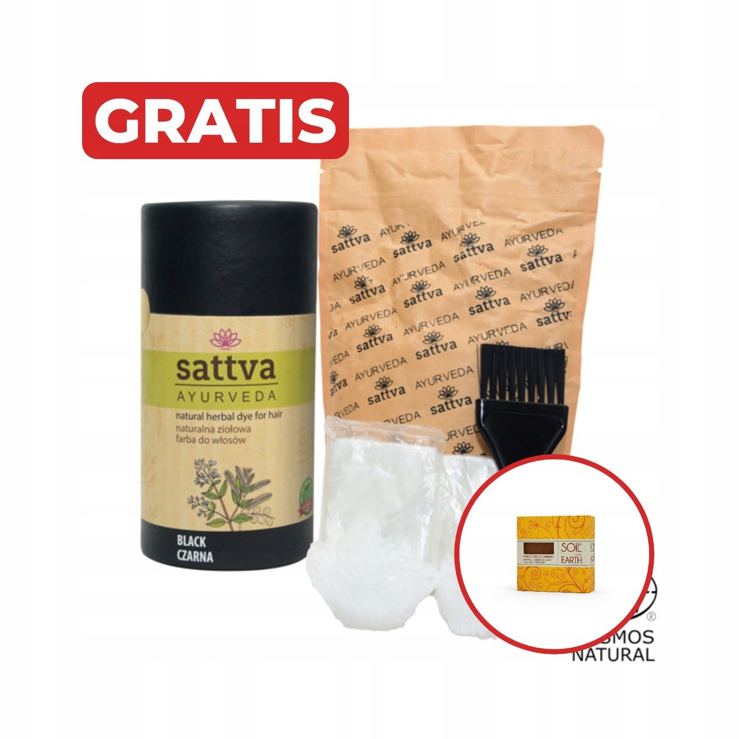 Zestaw 3x Henna Czarna Naturalna Farba do Włosów Sattva mydło