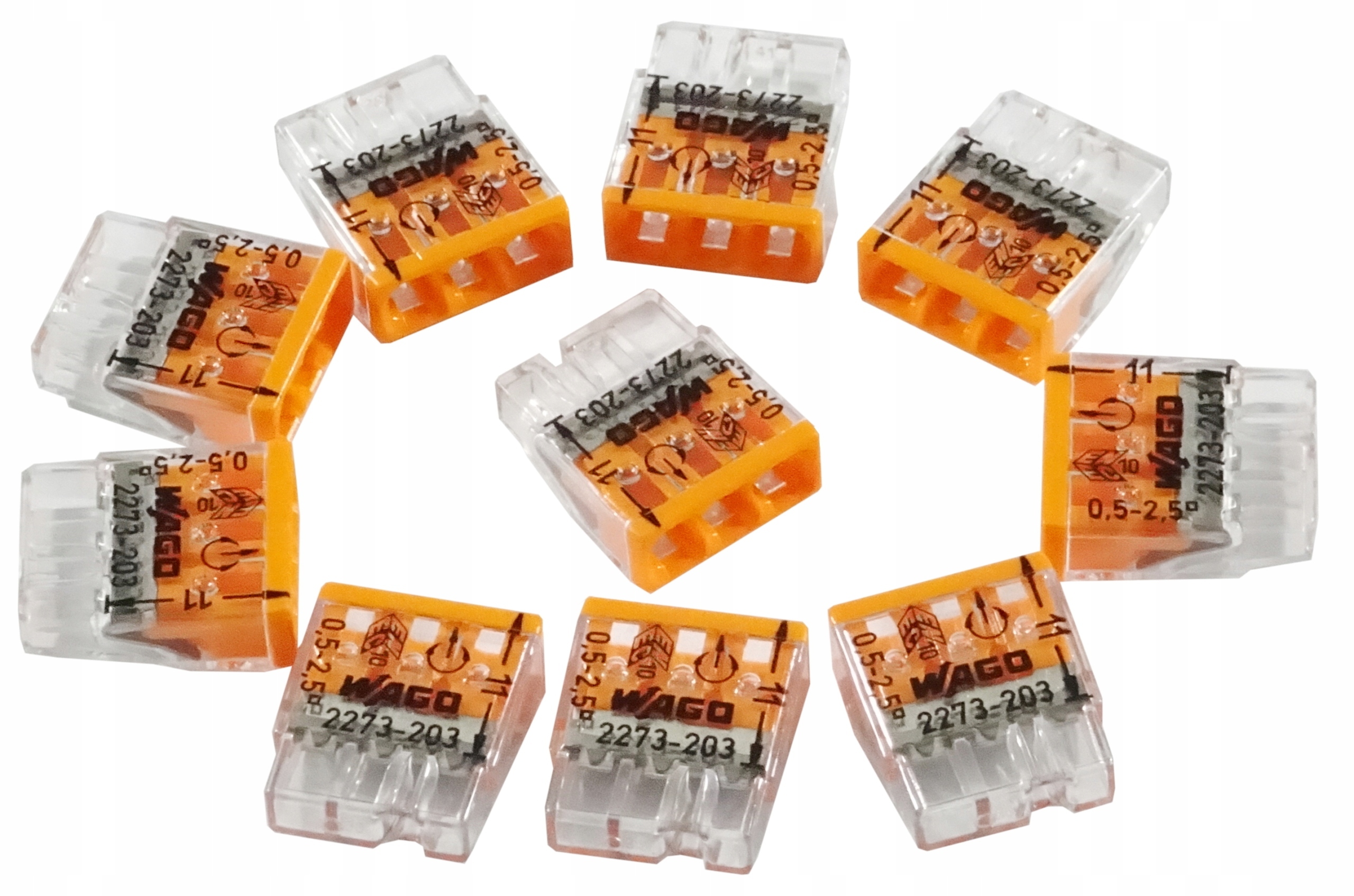 

Wago Szybkozłączka 3x0,5-2,5mm2 2273-203 10x
