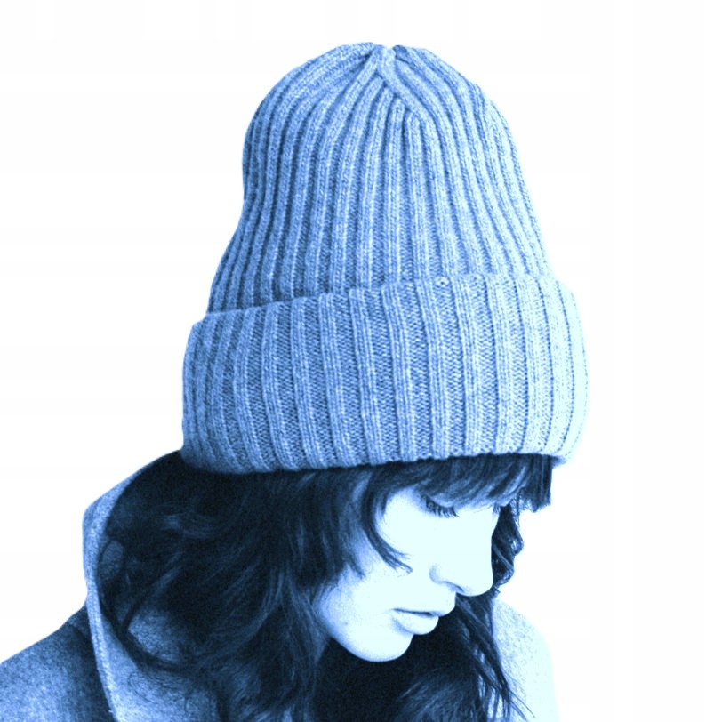 Dámská vlněná čepice s Kašmírem a čepice s ohybem páskem Světle Modrá Aquila Loman Polska