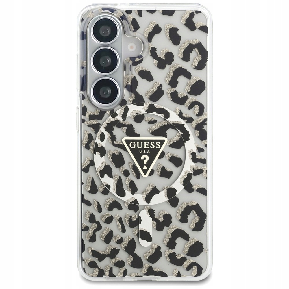 Pouzdro Guess pro Galaxy S26 5G, obal MagSafe, silikon s leopardím vzorem