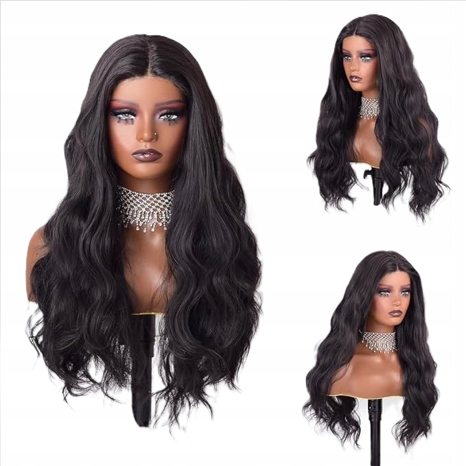 Černá Paruka Pro Ženy Vebonny Umělé Vlasy S Vlnitými Délkami 70 CM