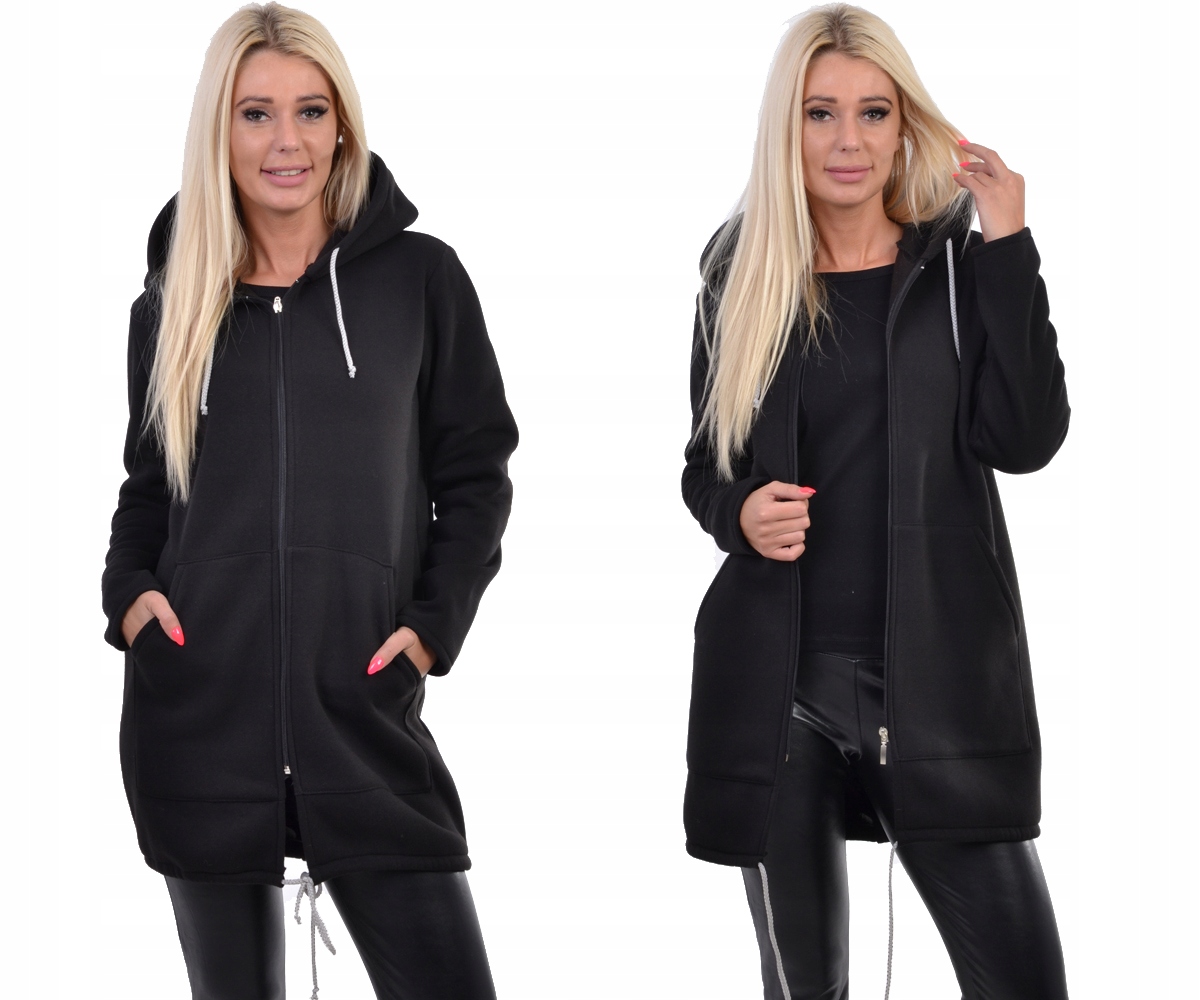 CIEPŁY GŁADKI DRESOWY PŁASZCZ Z KAPTUR Rozmiar.40