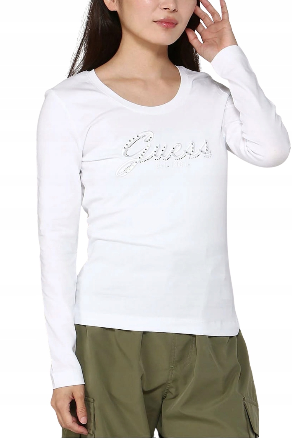 Guess Bílý dámský longsleeve Embro Script Xs