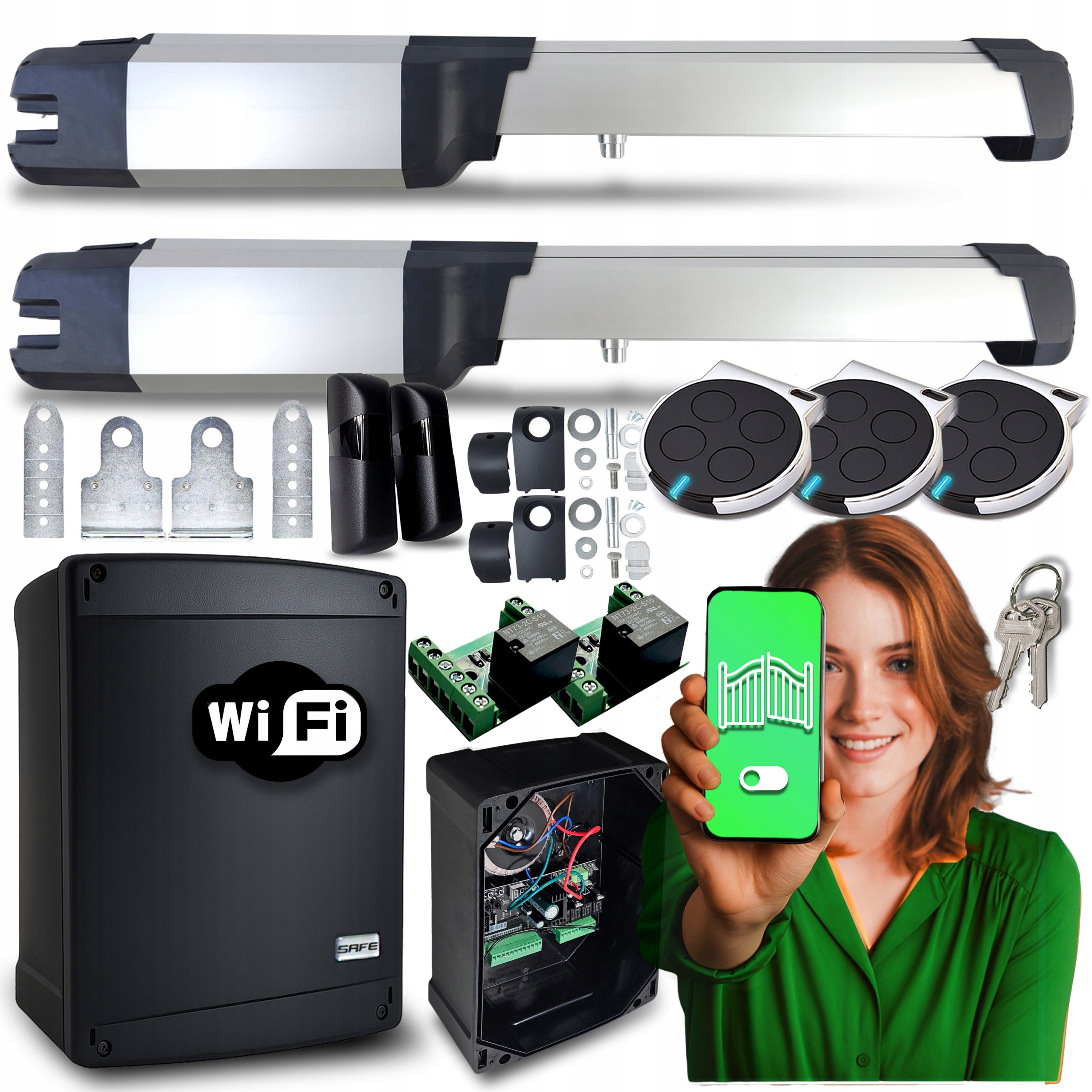 Set pohonu dvojkrídlovej brány Bft B25 Phobos Wifi Lampa Supla Safe S24I