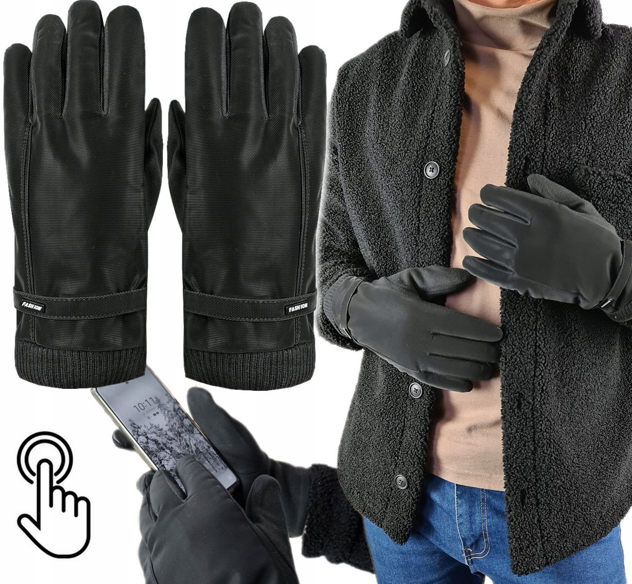 

Dotykowe Rękawiczki Męskie Ciepłe Wełniane, 3XL