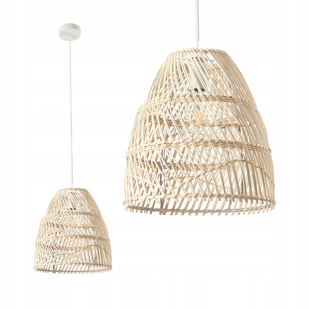 Ratanová závěsná stropní lampa Boho styl na E27 do obývacího pokoje, odstíny béžové