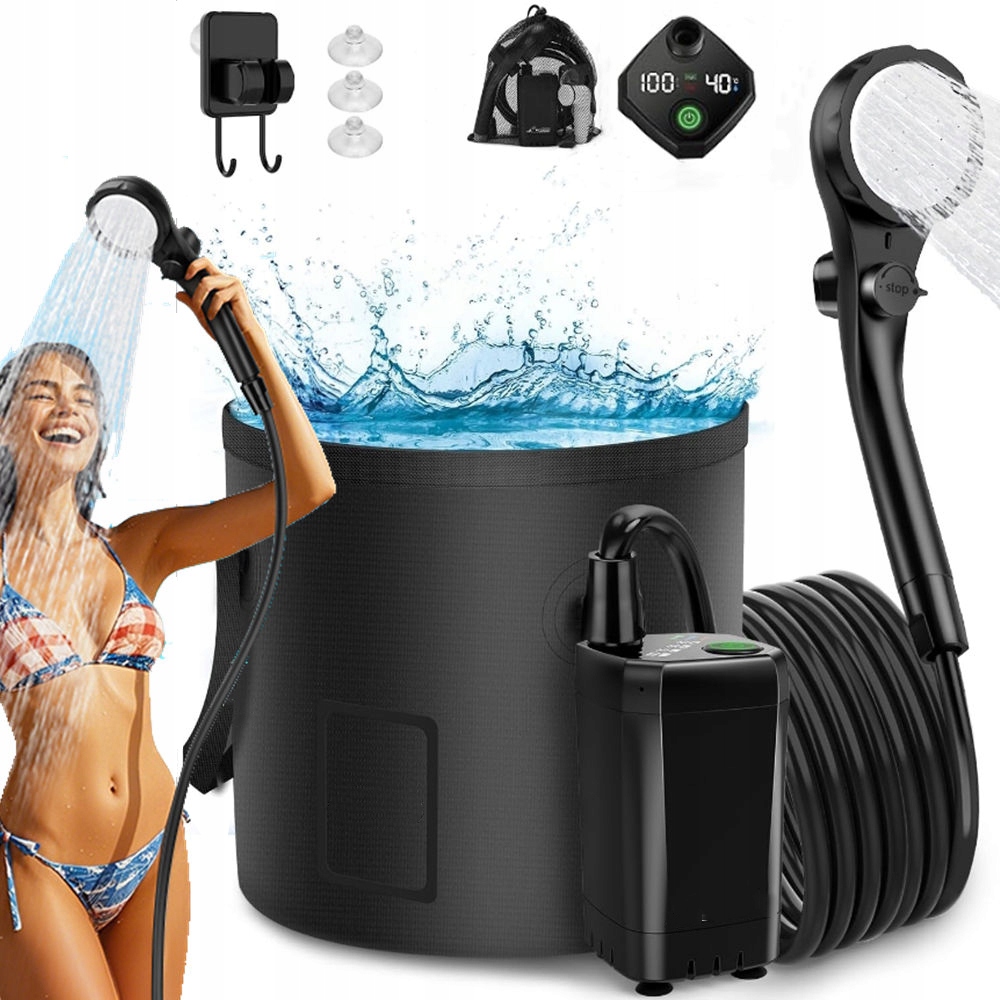 Prysznic Turystyczny Kempingowy Z Pompką 20L Wiadro 3 Tryby Wydatku Wody