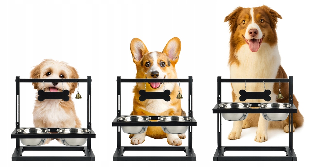 Levně Misky Pro Psa S Nastavitelnou Výškou, 2 X Nerezová Ocel