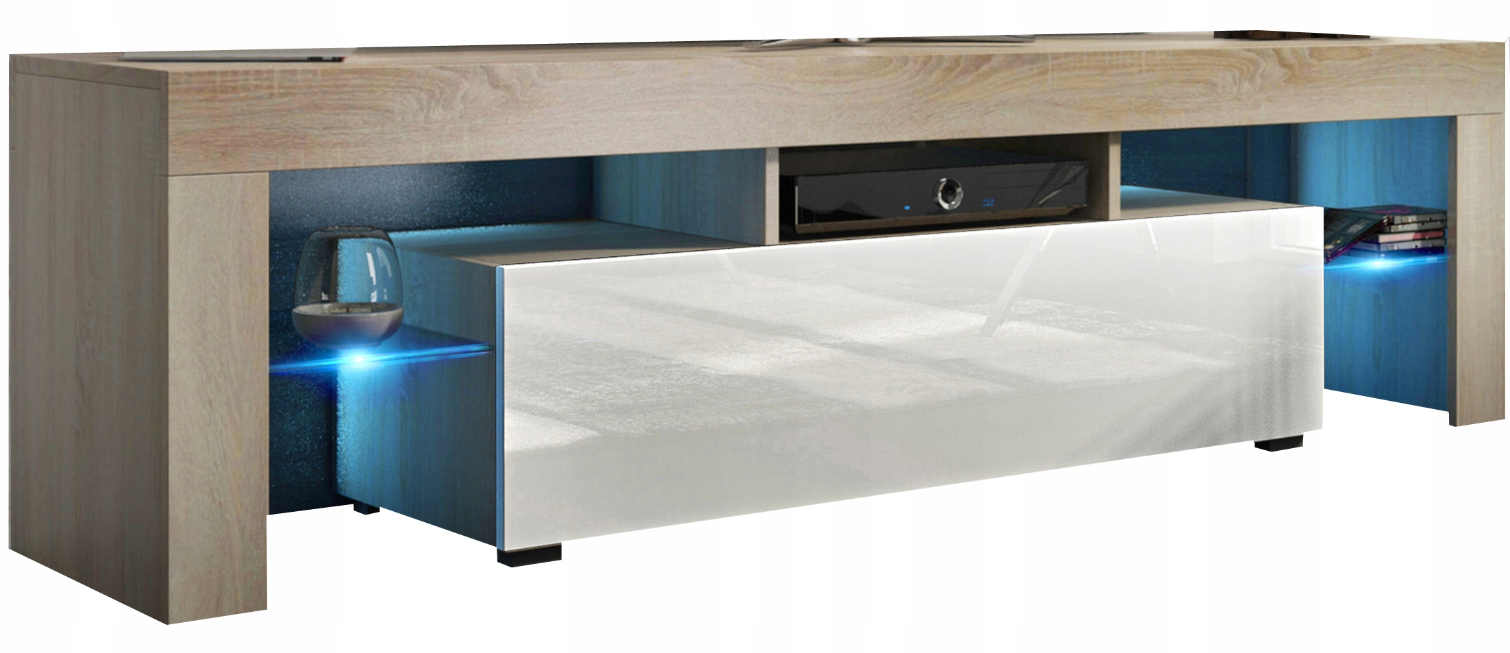 

Komoda Szafka Rtv Dąb Sonoma Biały Połysk 160cm