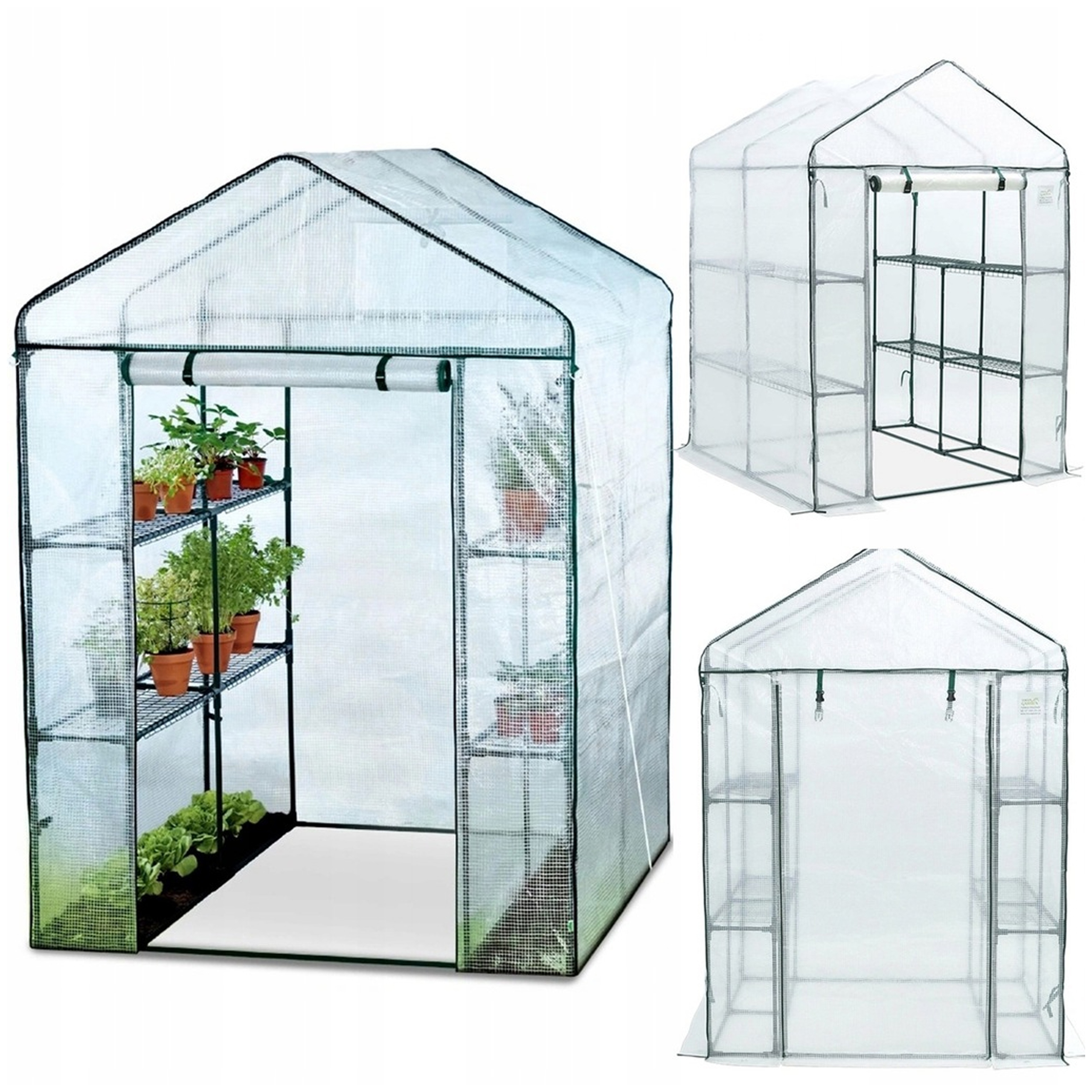 Mini Skleník Balkonový zahradní 140x140 cm s regálem 8 Polic Bílá Fólie