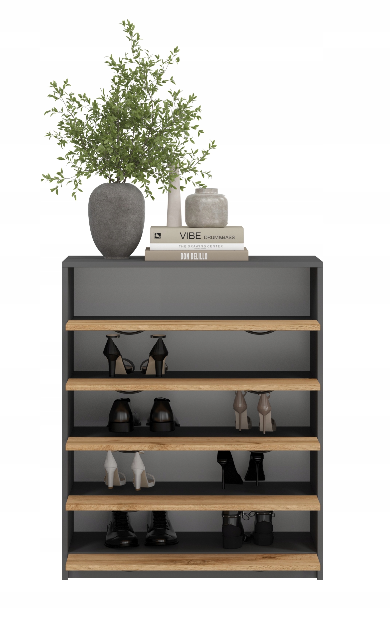 SZAFKA NA BUTY,KOMODA 5K ANTRACYT DĄB WOTAN Głębokość mebla 35 cm