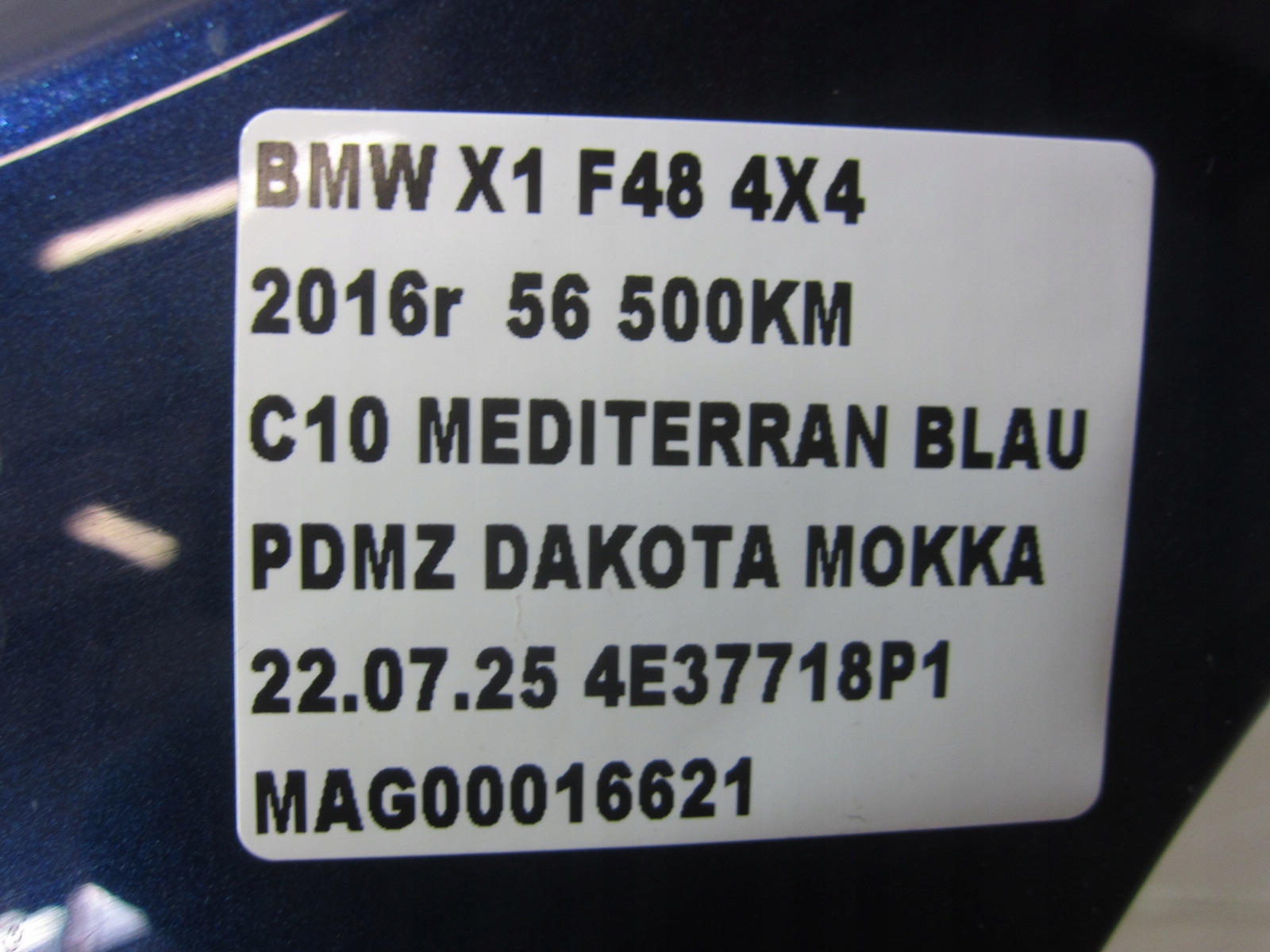 BMW X1 F48 fender left front left front blue C10 MEDITERRAN BLAU