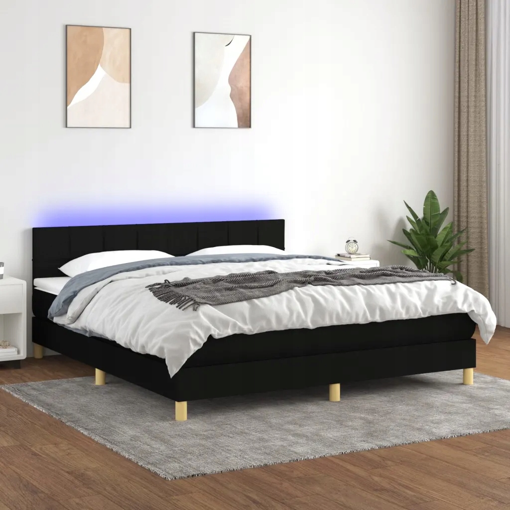 Box spring postel s matrací a Led černá 160x200 cm textil Černý 3133727