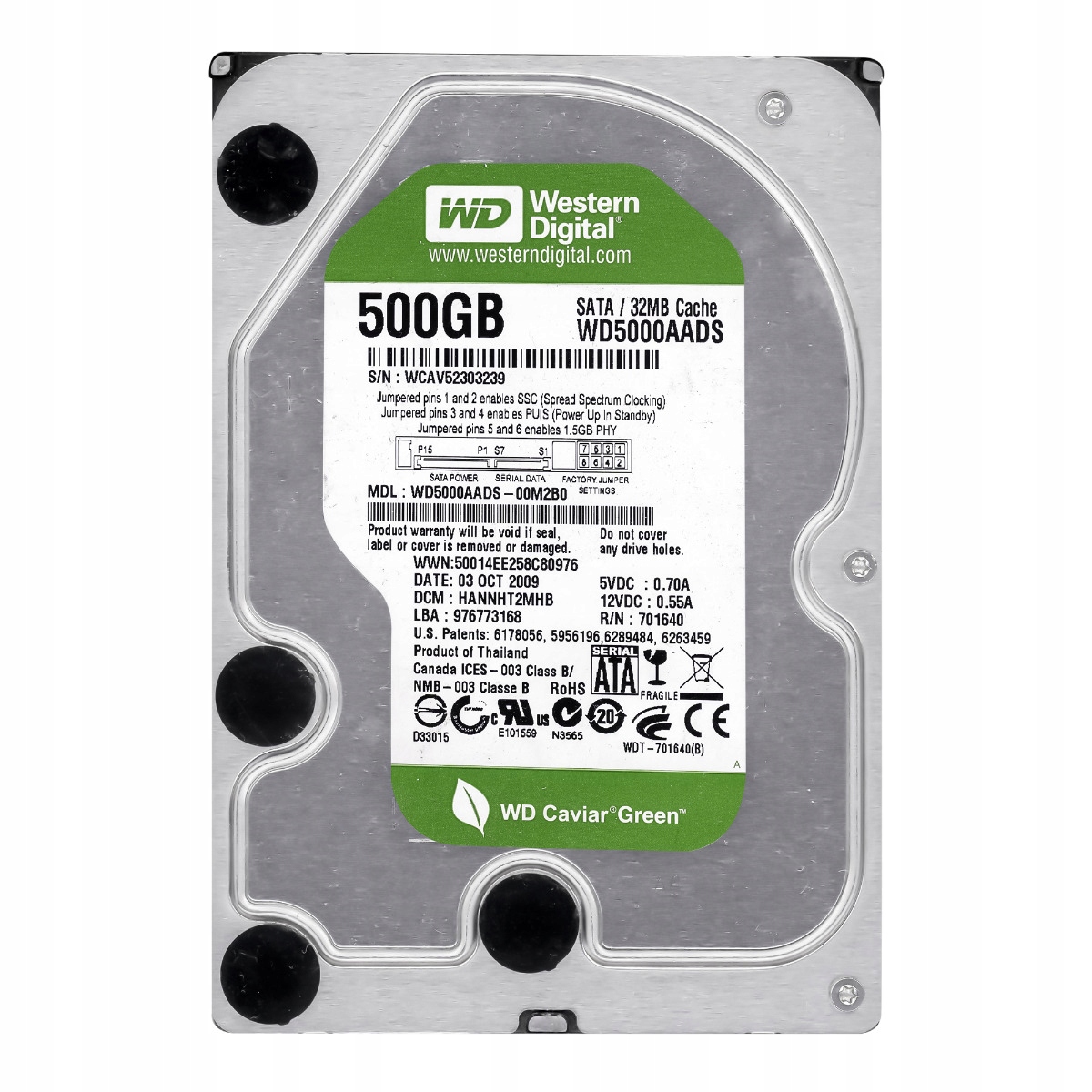 Wd Caviar 500GB 7.2K 32MB Sata II 3.5'' WD5000AADS