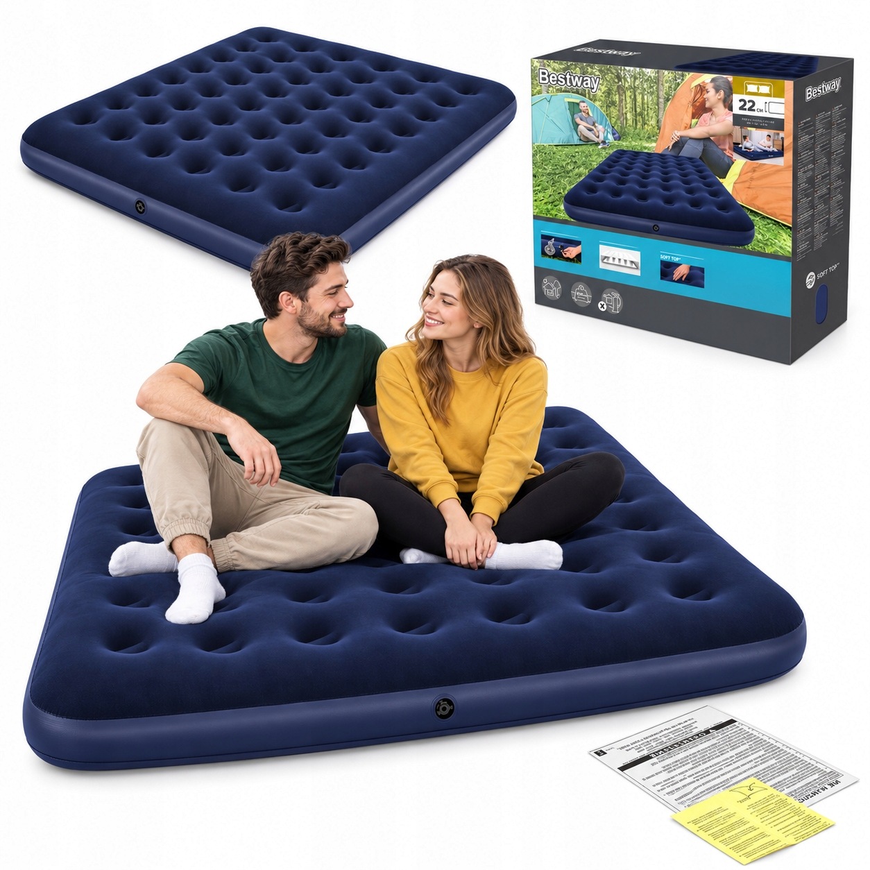 Nafukovací matrace 203 x 152 x 22 cm pro dvě osoby do domu i na kempování pod stan