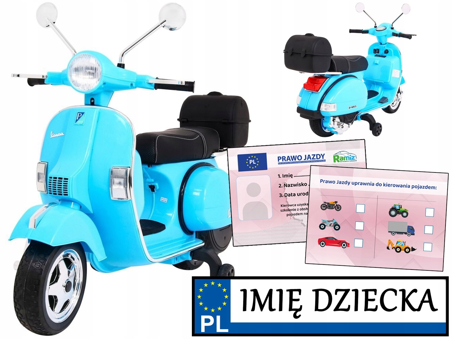 motorek Skuter Vespa elektryczny motor na akumulator dla dziecka Koła Eva