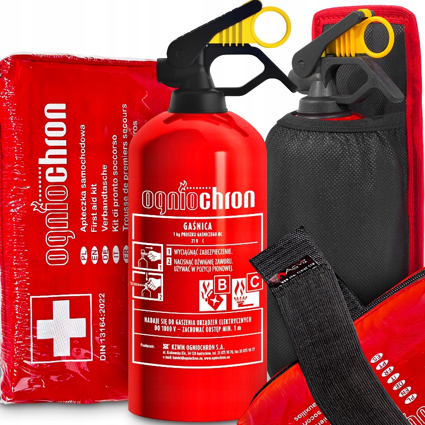 Lekárnička DIN13164 Hasiaci prístroj Ogniochron 1KG Auto Držiak Repík Upevnenie