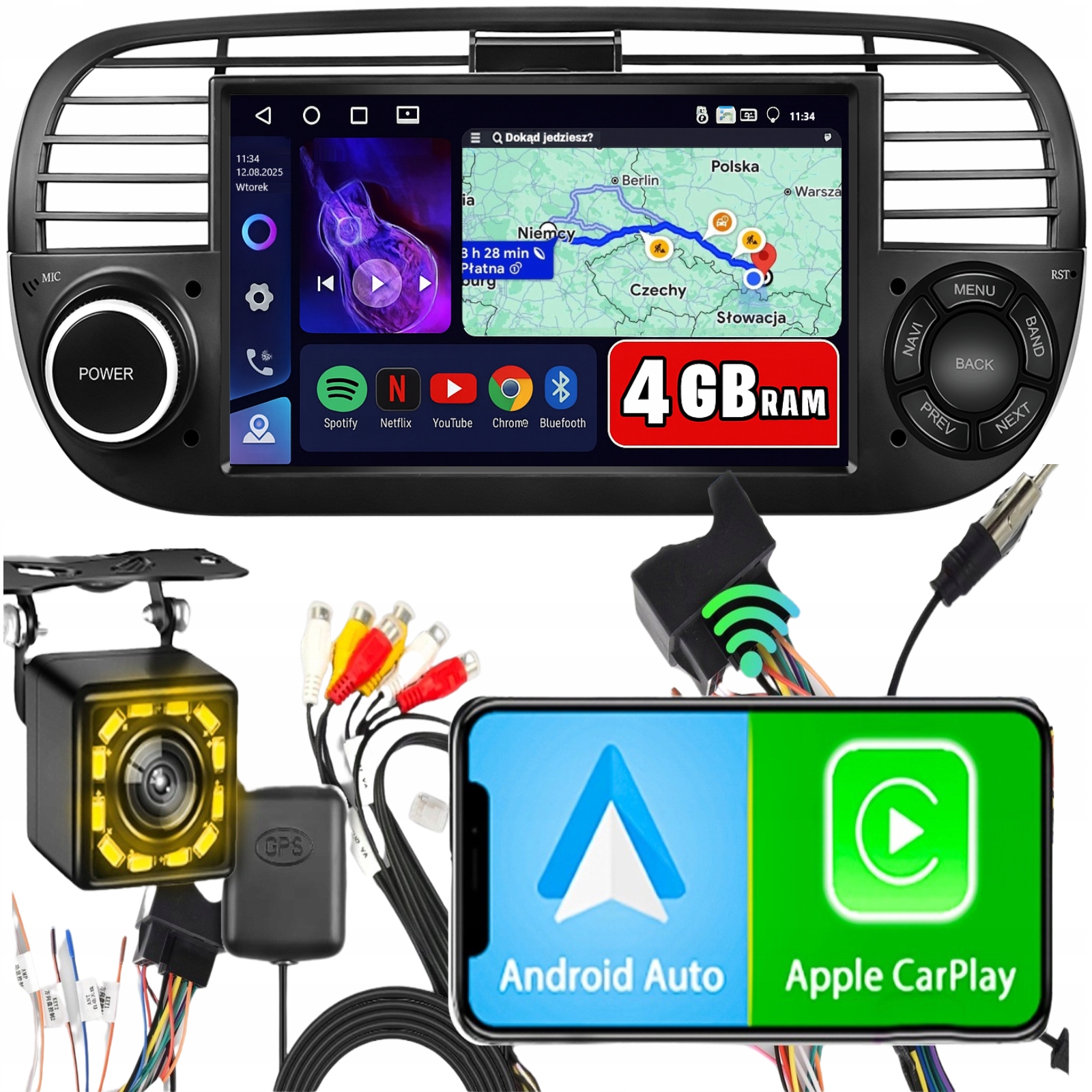 Autorádio pre Fiat 500 2007-2015 WiFi CarPlay Android Gps Fm 4GB Ram