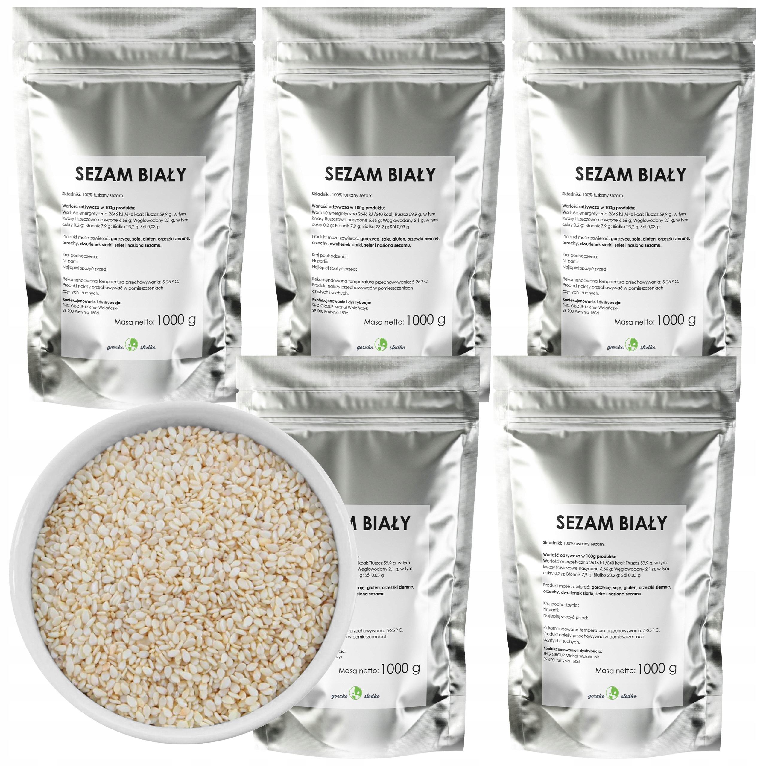 Sezam Biały łuskany jasny ziarno nasiona 5kg