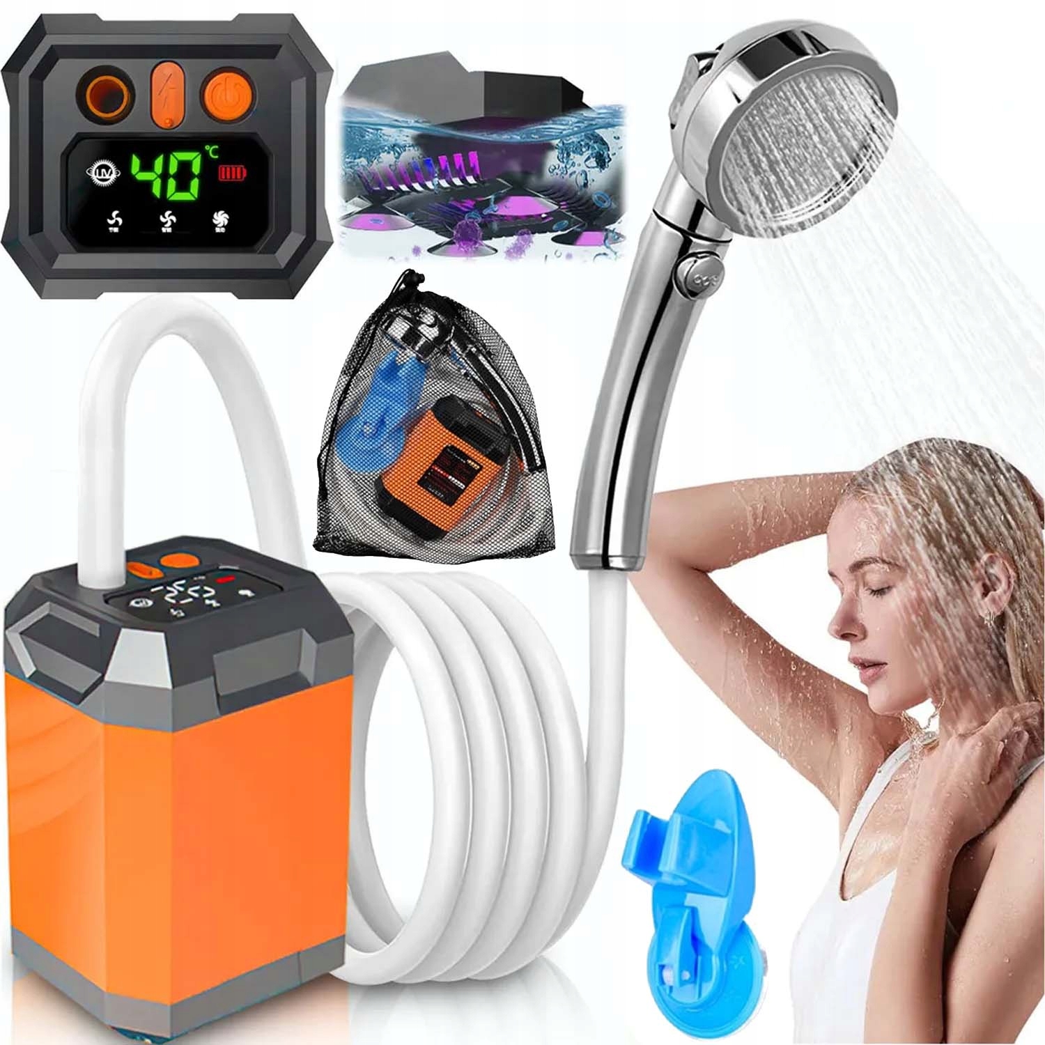 Kempingová Turistická Sprcha Usb Elektrická Pumpa Akumulátor 5400 Mah