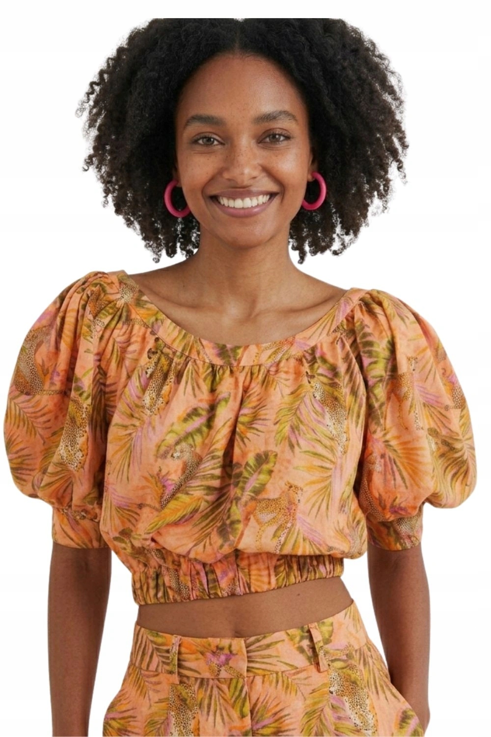Tričko Desigual dámské tričko crop top krátký vzorovaná bavlna vel. S