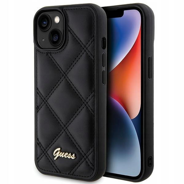 Pouzdro pro iPhone 15 Guess Quilted Metal Logo černé