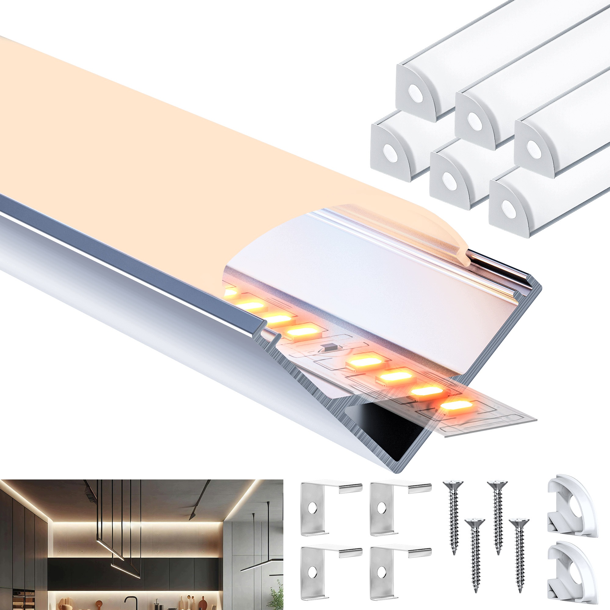 Hliníkový Led profil rohové/úhlové svítidlo s krytem 2m * 15,8mm 5x sada