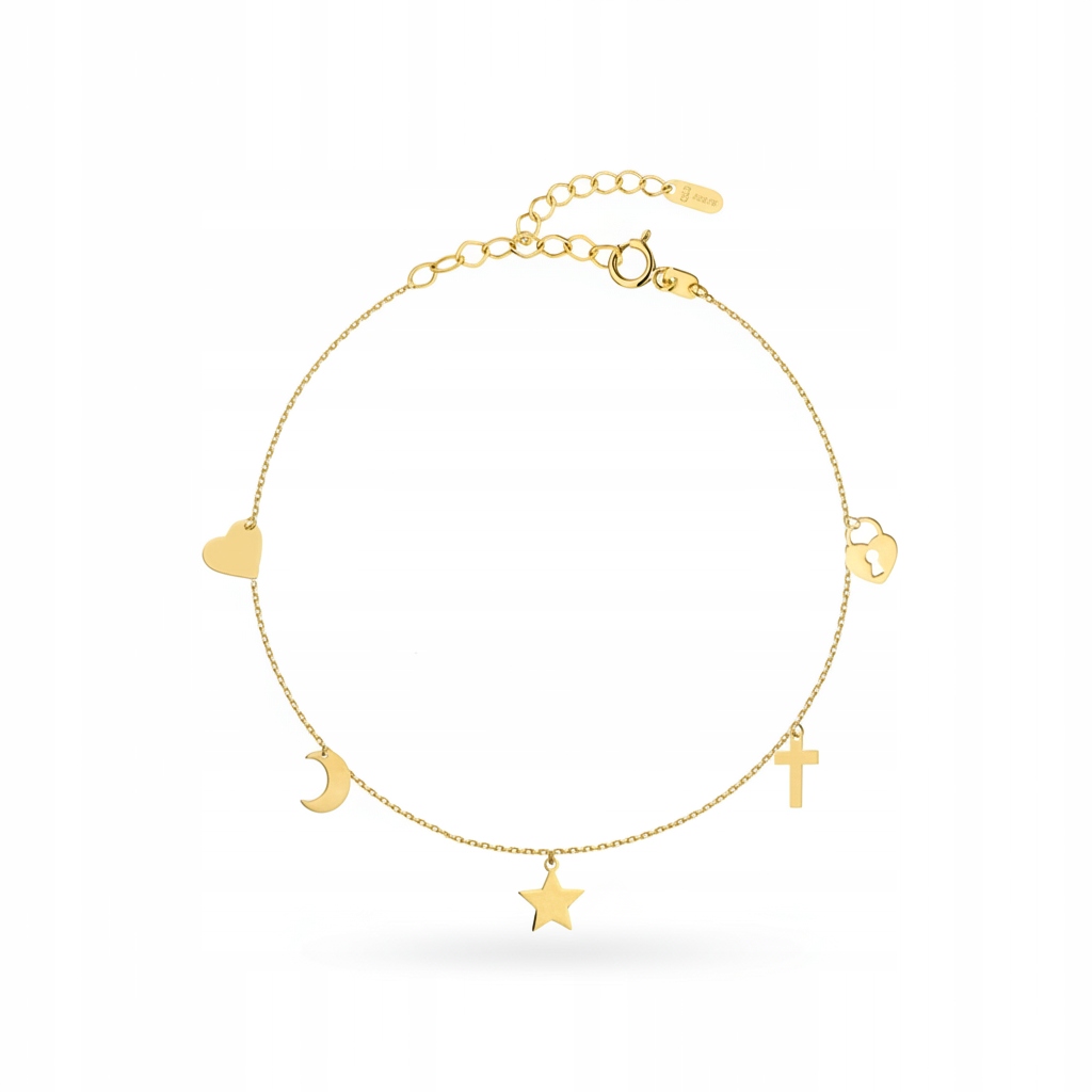 Zlatý náramek 585 s přívěsky 1.05 g, nastavitelný, 17+2 cm, módní vzor