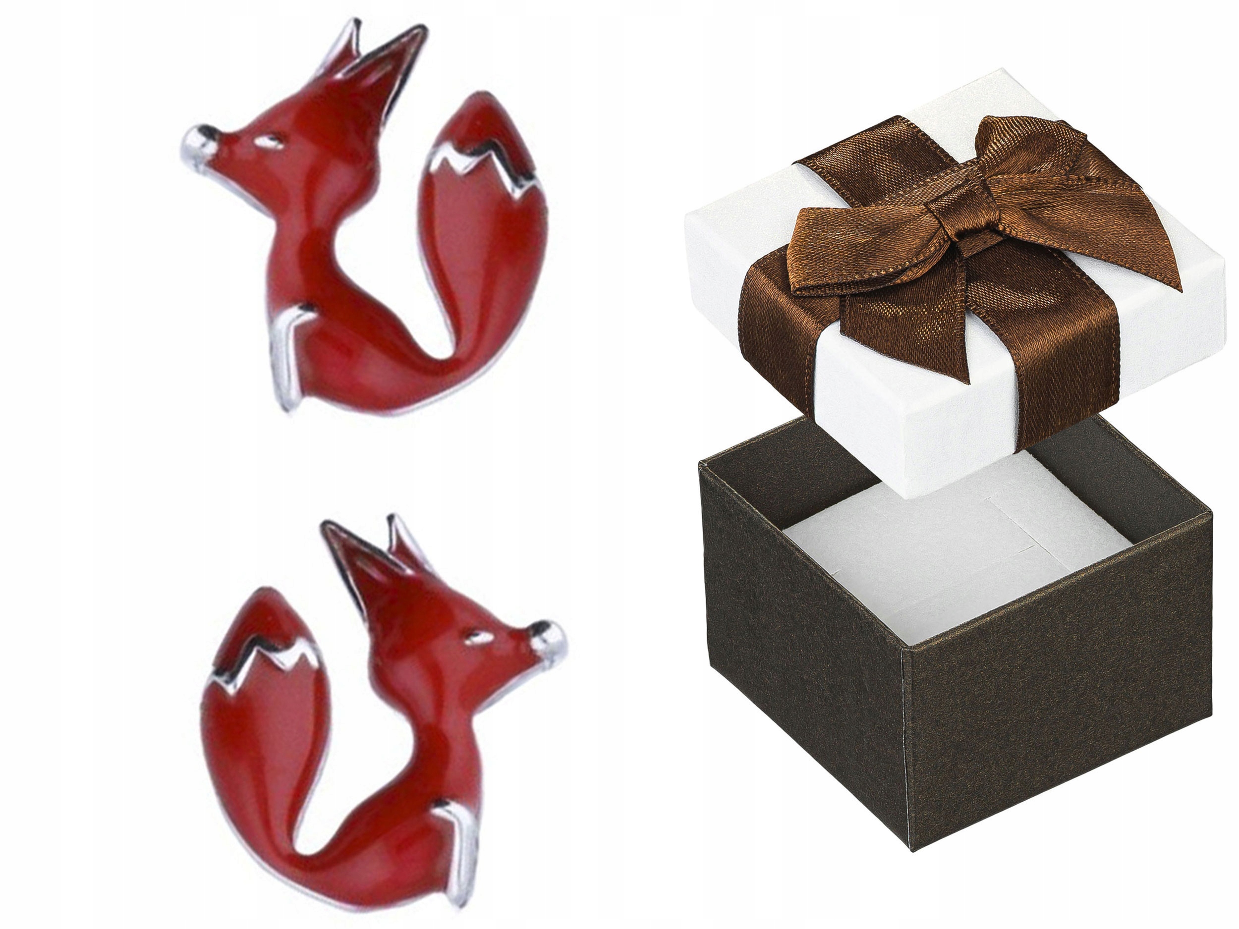 Stříbrné Náušnice Červené Lišky Dámské Rhodiované Šroubky Lišky Stříbro