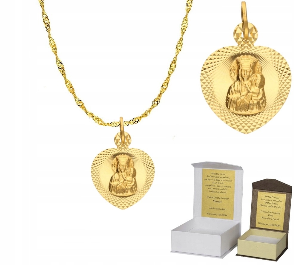 Zlatý řetízek pr. 585 medailonek Matka Boží Srdce 45 cm Dedikace SZ1MZ3