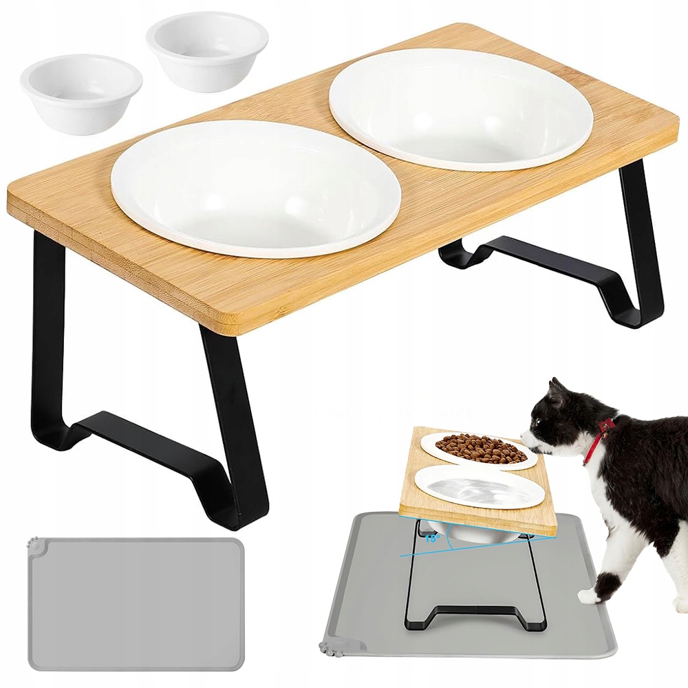 Levně Misky Pro Kočky Psa Dvojitá Keramická Miska Na Stojanu Misky 34x16x12 cm