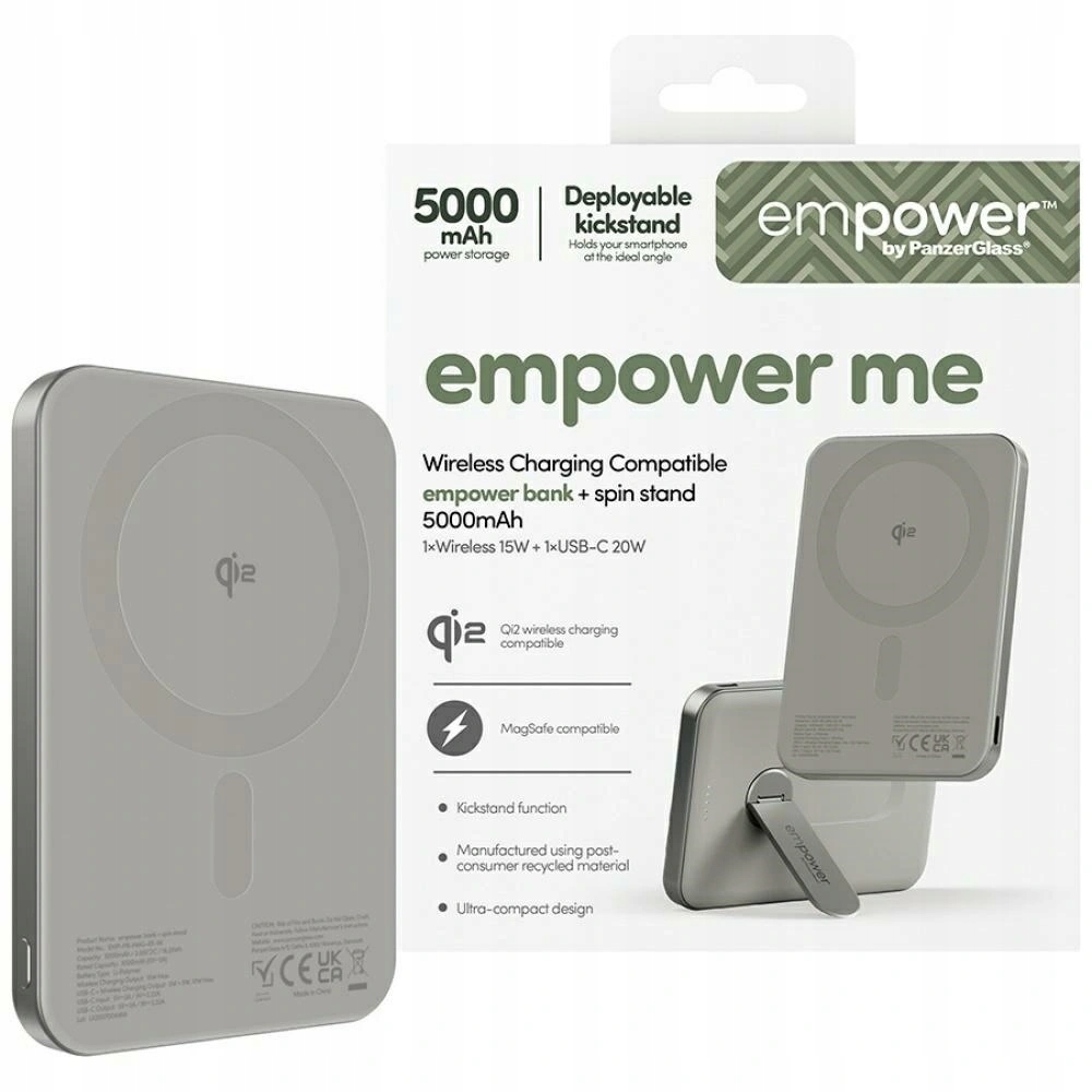 Powerbanka Empower od PanzerGlass Bank w. Spin Stand 5000 mAh titánová