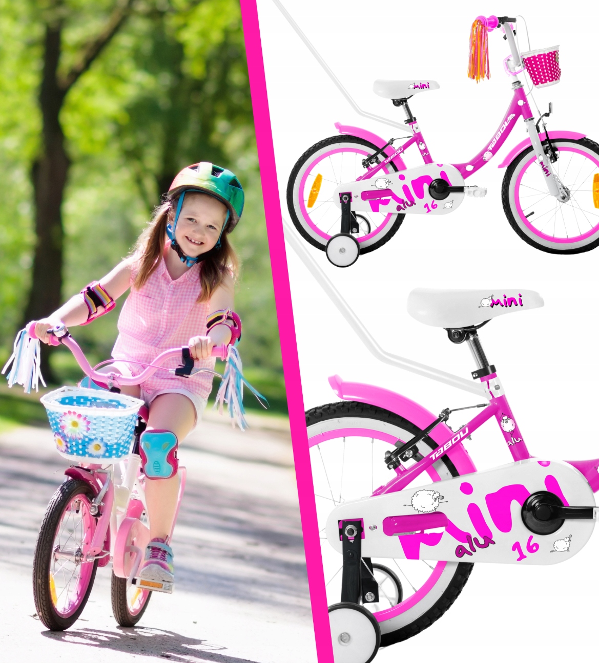 ДИТЯЧИЙ ВЕЛОСИПЕД 14 ДЮЙМОВ TABOU МІНІ АЛЮМІНІЙ ДЛЯ ДІВЧИНКИ ЛЕГКИЙ