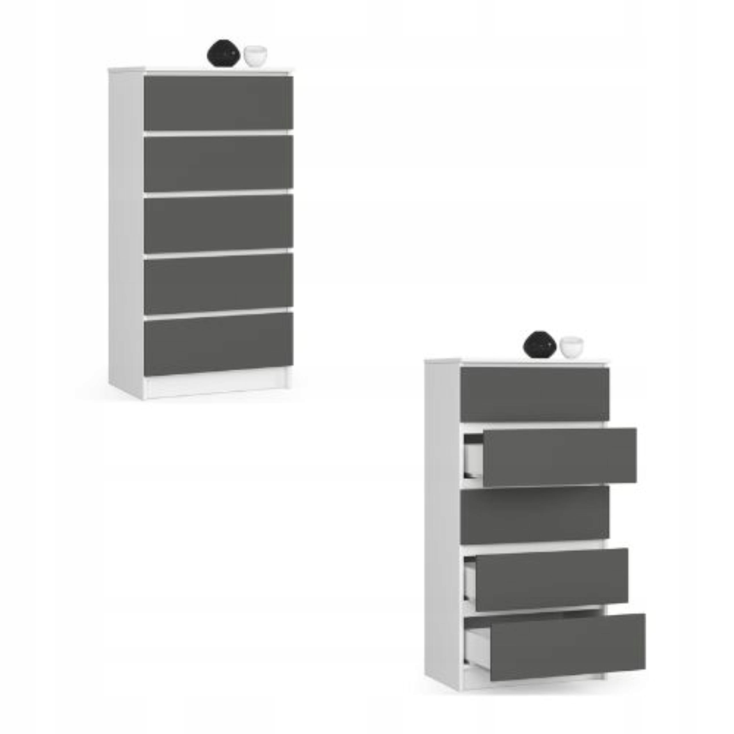 Komoda skříňka K60 5 zásuvek bílá grafit Akd