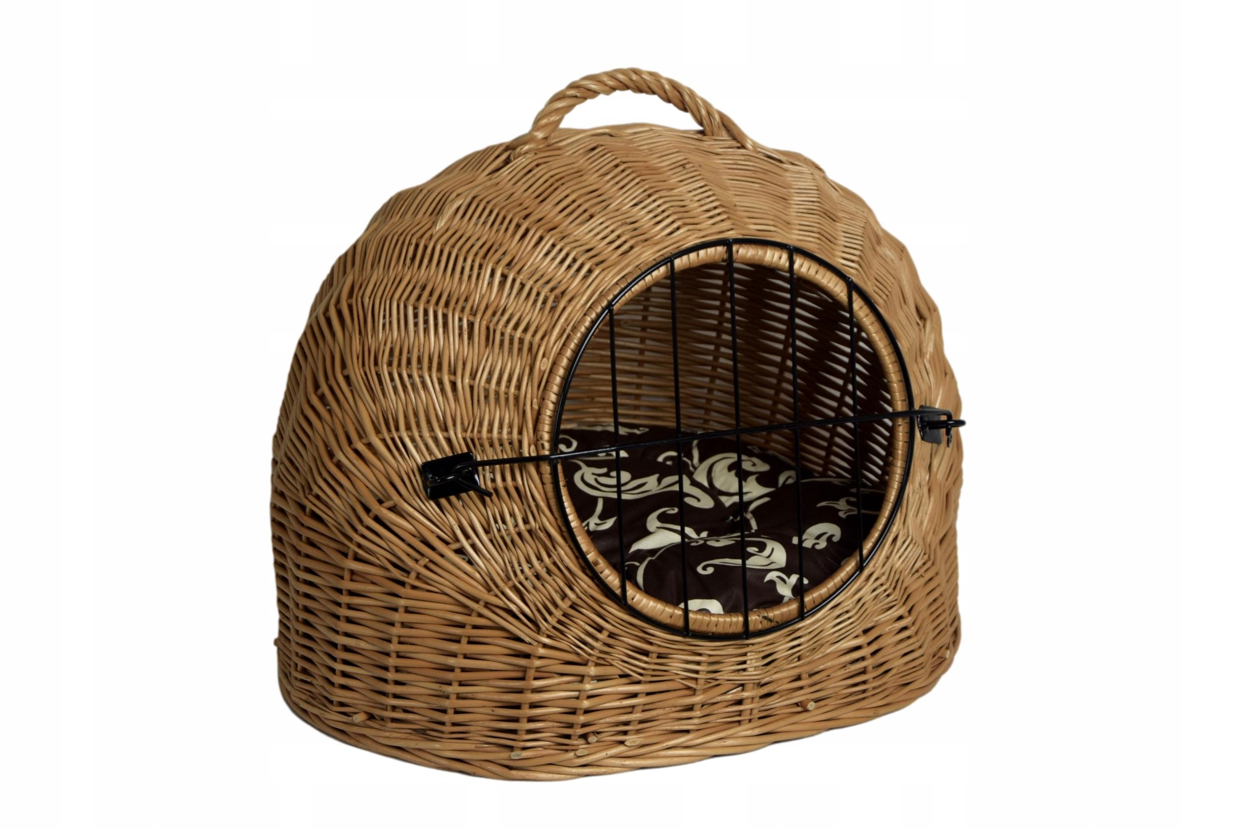 B. duży mocny transporter wiklinowy dla kota leżak poduszka braz z ecru