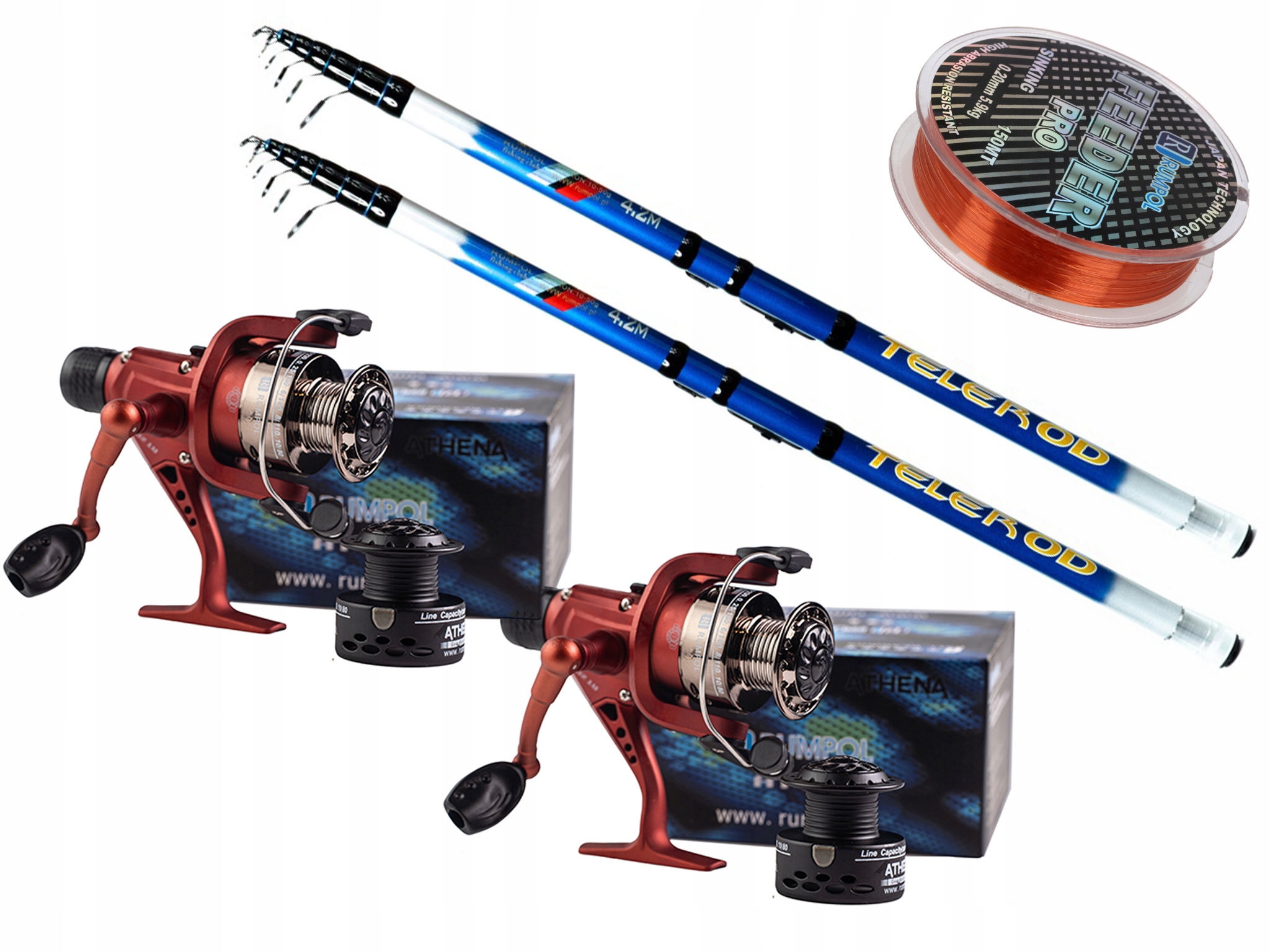 Rybářský Set 2X Teleskopický Prut 3,9 M 10-50 G 2X Naviják 30 Vlasec